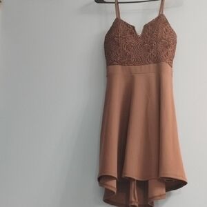 😎 Almost Famous Dark& Light Chocolate Lace Bodice High-Low Dress Size Medium